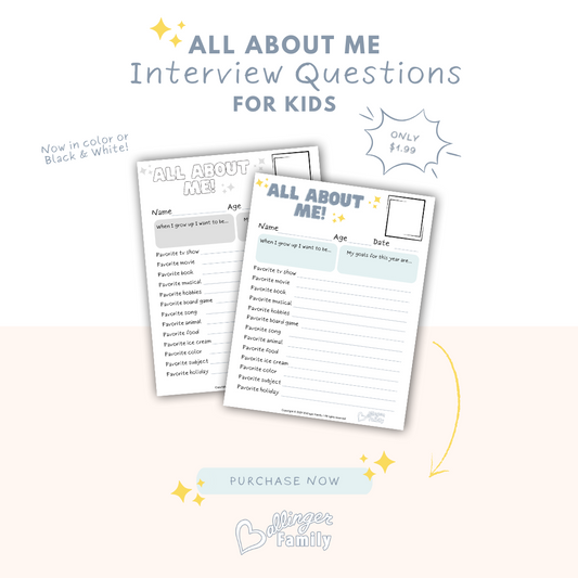 All About Me Interview Questions - White + Blue - Printable