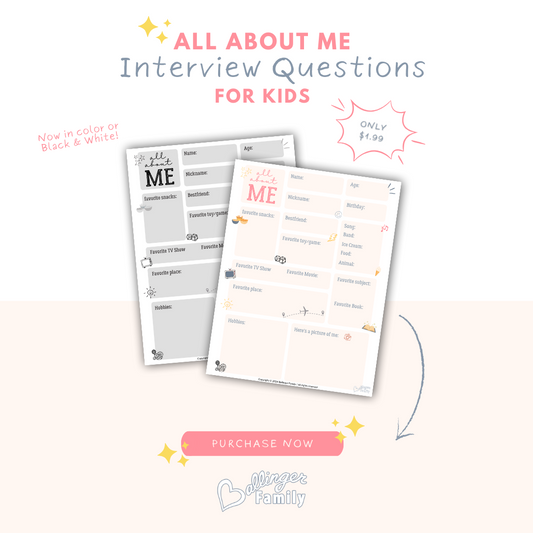 All About Me Interview Questions -Pink with Boxes - Printable