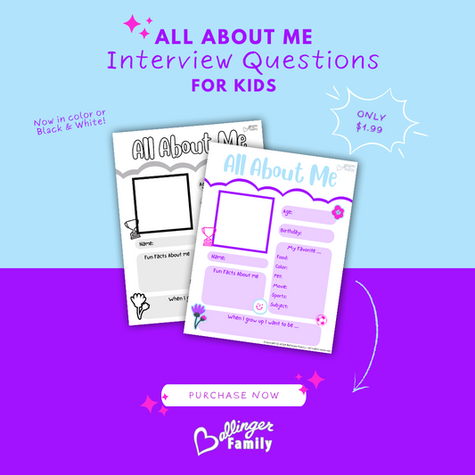 All About Me Interview Questions - Blue & Purple - Printable
