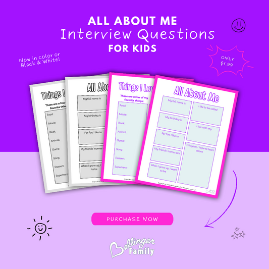 All About Me Interview Questions - Pink & Purple - Printable