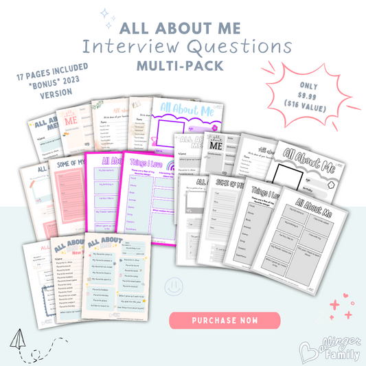 All About Me Interview Questions - Multi-Pack - Printable